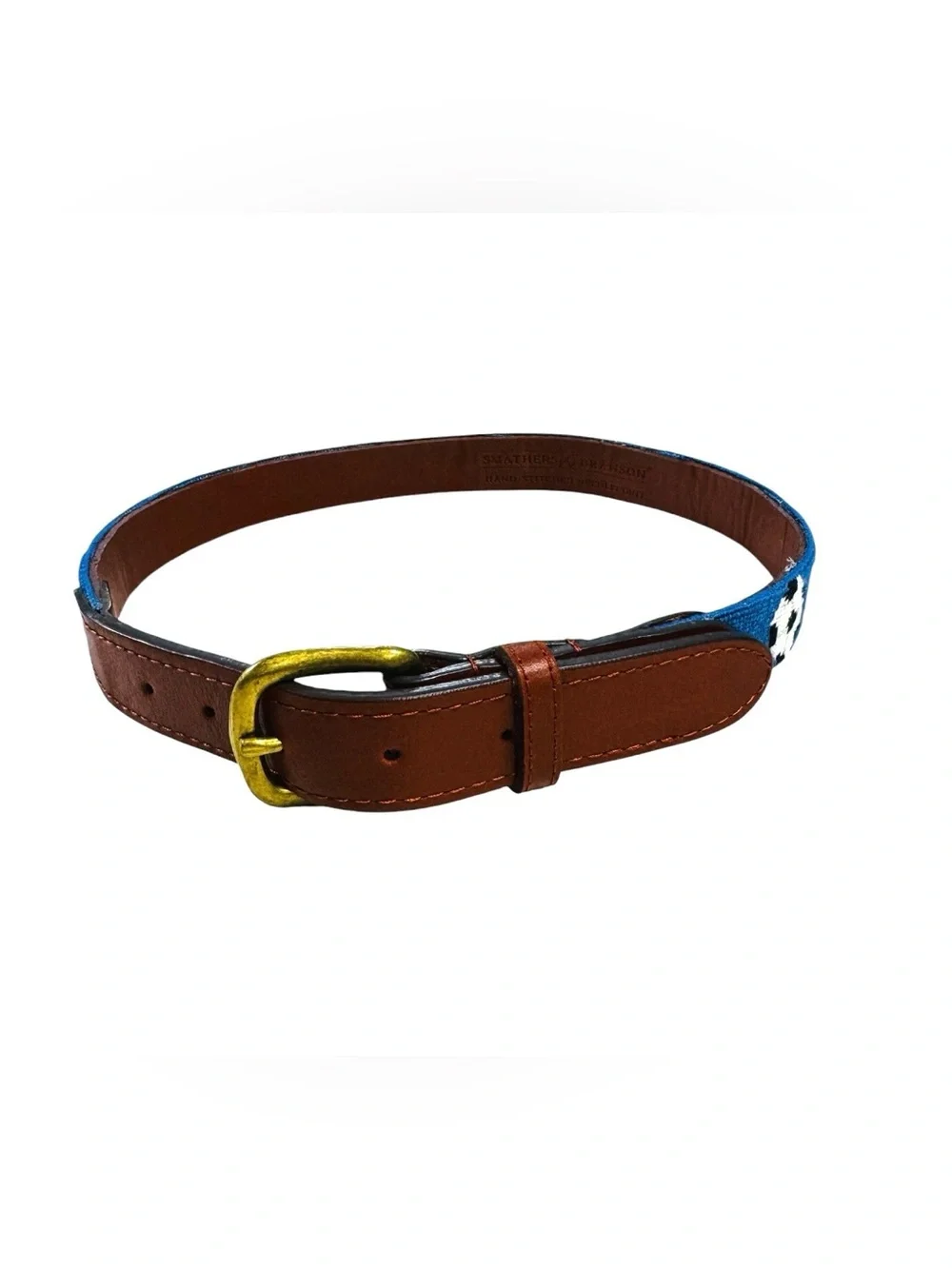 Smathers and Branson  Sports Needlepoint Kids Belt with Brown Leather Trim Large